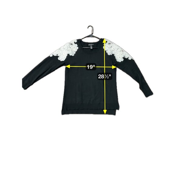 INC International Concepts Black Sweatshirt White Lace Floral Shoulder Size L - Picture 6 of 8